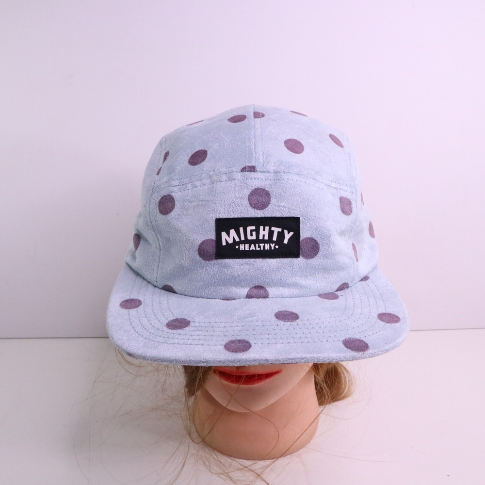 MIGHTY HEALTHY 5 Panel Mens Hat Polka Dot Blue Adjustable Strap Made in USA